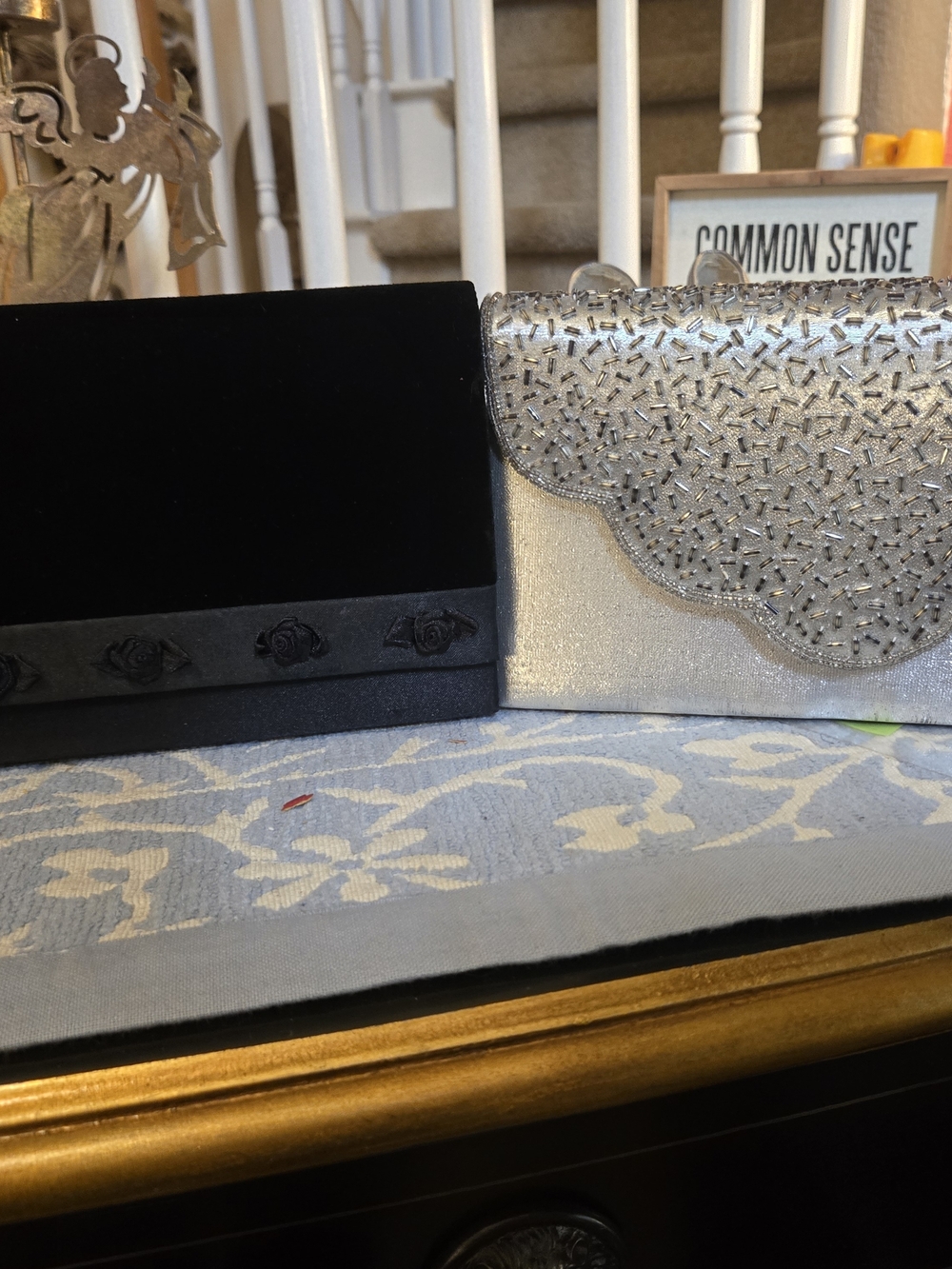 Elegant Silver Beaded Mini Clutch - Women Bags Mini Bags